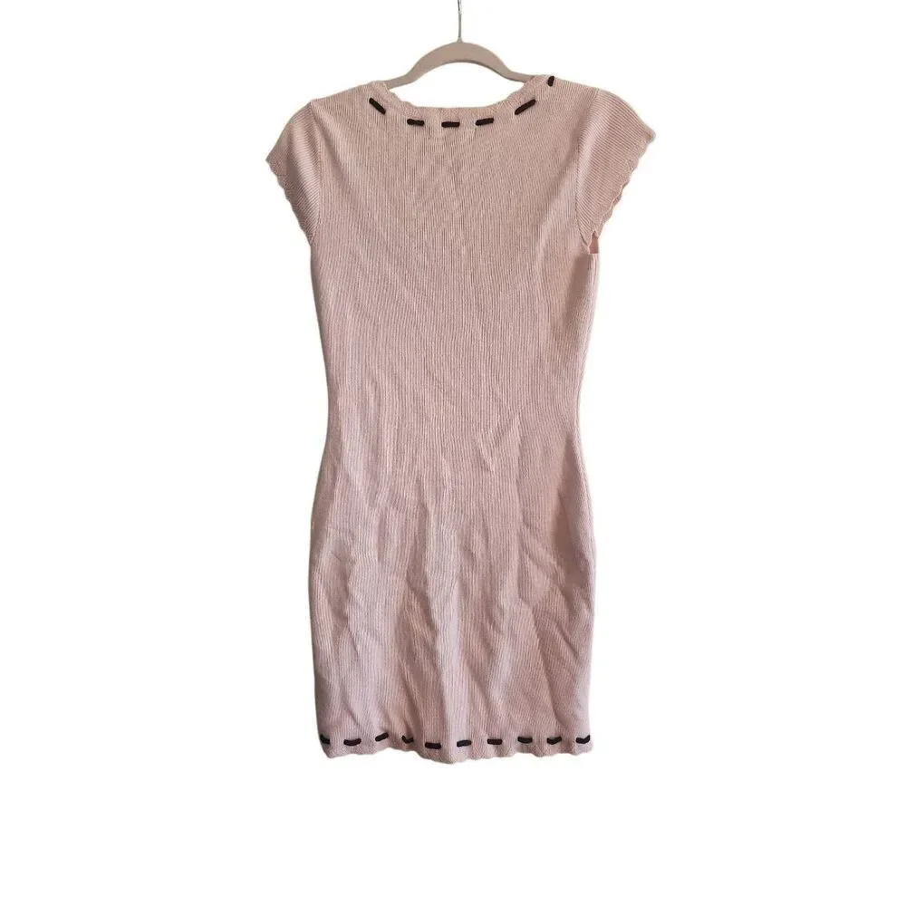 Madden NYC knit short sleeve ribbon detail dress pink size Medium - Picture 3 of 7